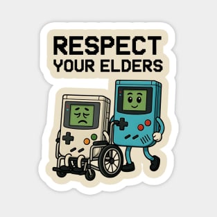 Respect Your Elders – Retro vs Modern Gaming Humor Illustration Magnet