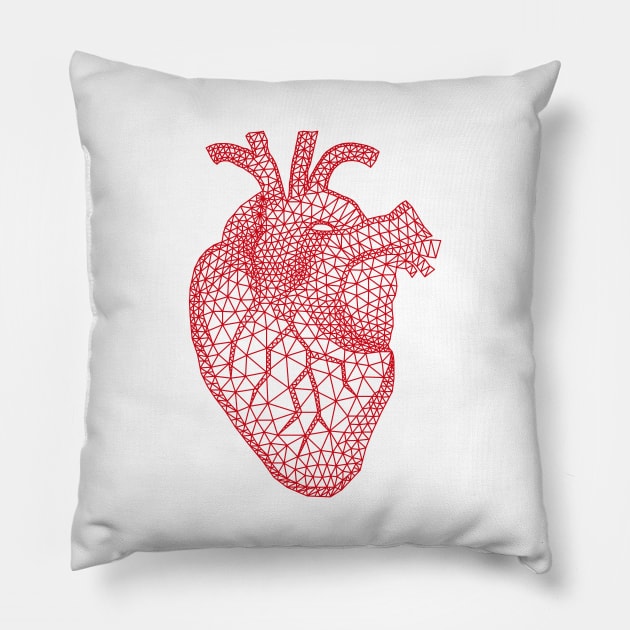 red human heart with geometric mesh pattern Pillow by beakraus