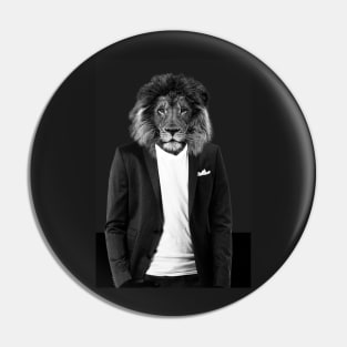 Lion in suit hipster - art print variant Pin