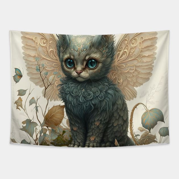 Cute angel cat artwork Tapestry by WhispersOfColor