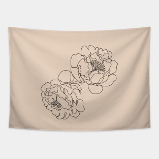 Two Peonies line drawing minimalist flower design Tapestry