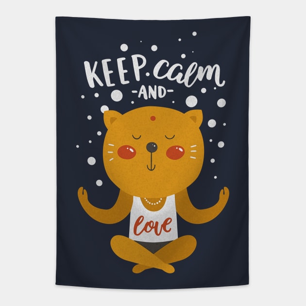 Keep Calm And Meditate - Love CARTOON CAT 2 Tapestry by EDDArt