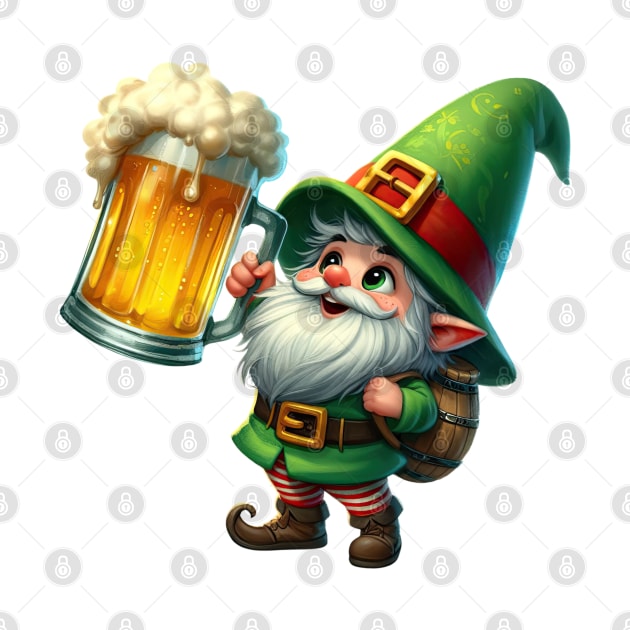 St Patricks Day Gnome Drinking Beer by Chromatic Fusion Studio