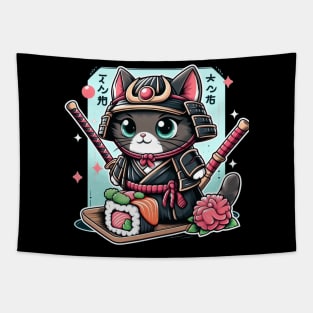 Women’s Cute Japanese Sushi Samurai Cat Tapestry