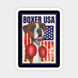 Cute funny red white and blue Boxer Dog with Boxing Gloves USA Magnet