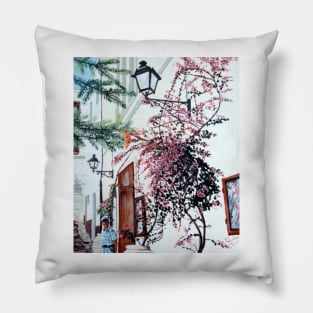 Bougainvillea in the old town, Javea, Spain Pillow