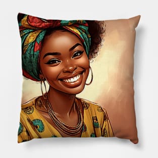 Harmonie Culturelle : La Femme Africaine en Couleurs Resplendissantes Pillow