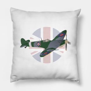 Supermarine Spitfire Fighter Aircraft with British Flag Pillow
