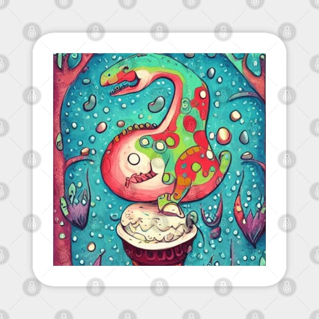 happy dinosaur love ice cream art Magnet by jaml-12