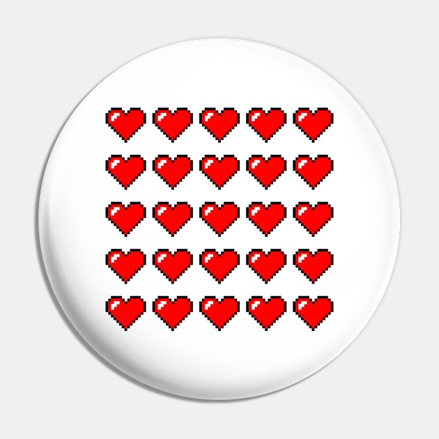 Pixel Red Hearts Pattern Pin by PhotoSphere