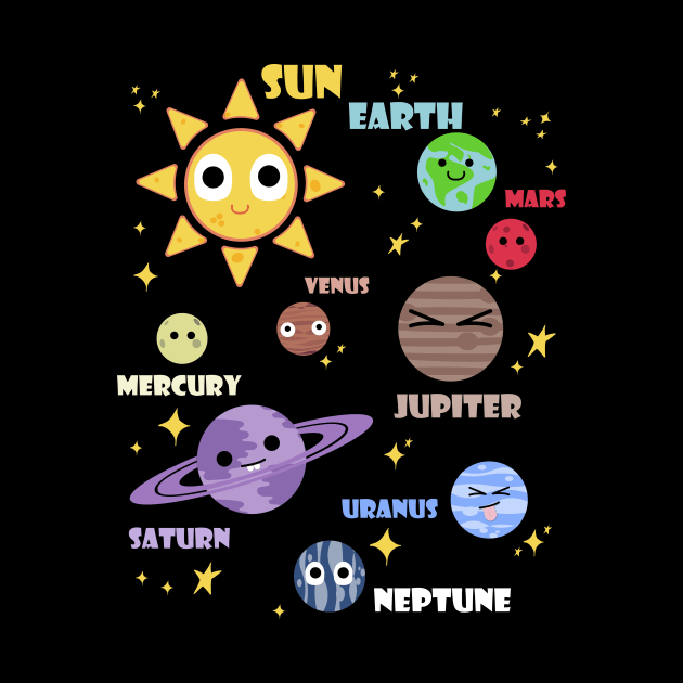 womens solar system shirt, planets, sun and planets, star and planet, outer space, all planets, solar system, planetary system, heliocentric by theglaze