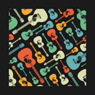 Acoustic Guitar Seamless Pattern Retro Theme T-Shirt