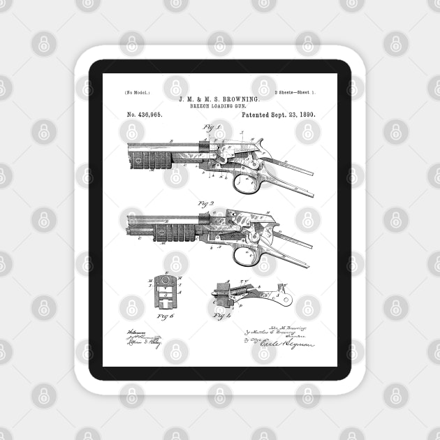 Browning Breach Rifle Patent - Gun Lover Gunsmith Art - White Magnet by patentpress