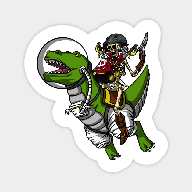 Skeleton Pirate Riding T-Rex Dinosaur Magnet by underheaven