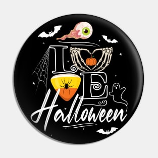 FUNNY I LOVE HALLOWEEN, SKELETON CANDY CORN & BATS Pin