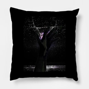 Digital collage and special processing. Hand reaching stars. Monster or great friend. White and black. Pillow