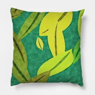 Teal With Green Leaves Watercolor Pattern Pillow