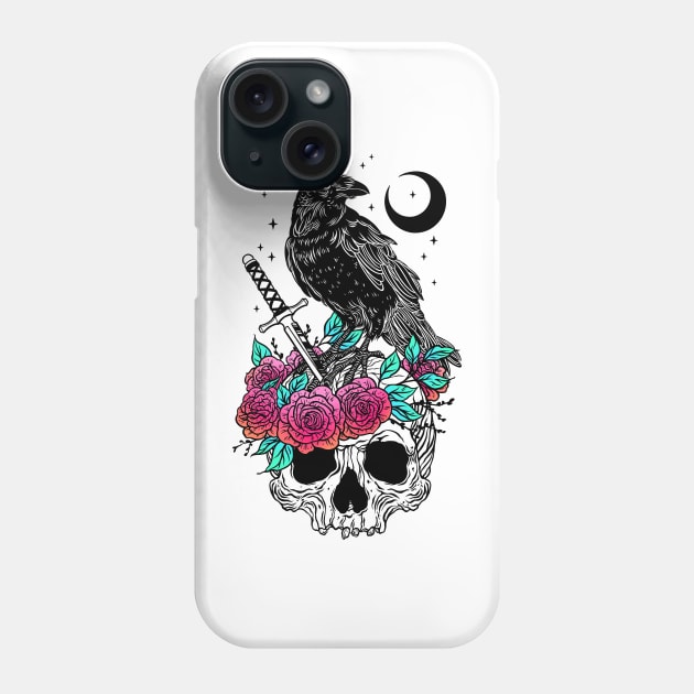 Crow with skull Phone Case by OccultOmaStore