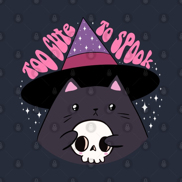 Too cute to spook cute halloween black cat holding a skull by Yarafantasyart