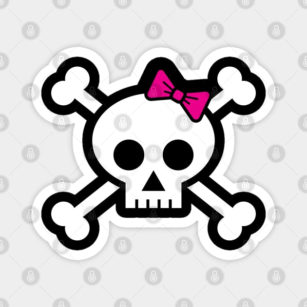 Female pirate skull and bones with pink ribbon hair bow - Pirate - Magnet