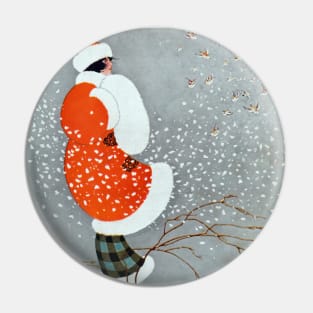 Snowfall Serenity: The Lady in Red Pin