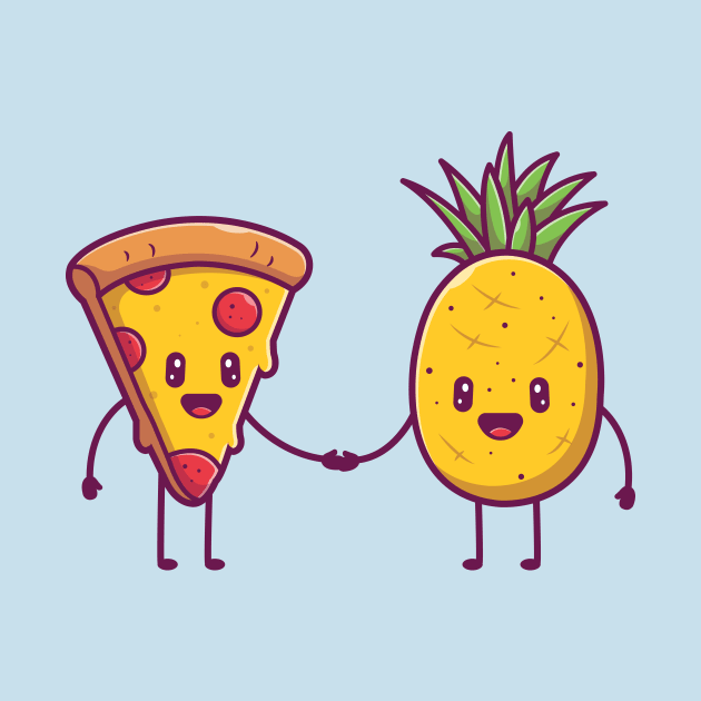 Cute Pizza Shaking Hands With Pineapple Cartoon by Catalyst Labs