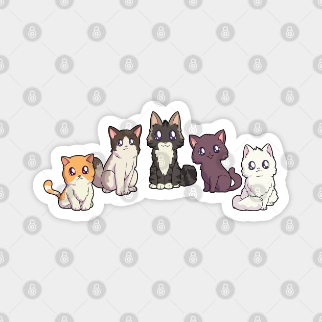 Five cute kittens - Kawaii cat Magnet by Modern Medieval Design