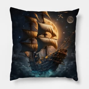 Fantasy Flying Pirate Ghost Ship Pillow