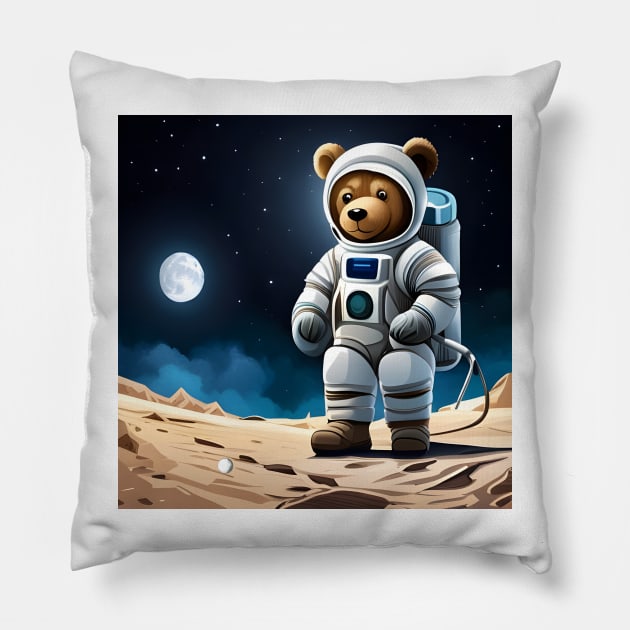 Teddy in a Space suit playing Golf on the Moon Pillow by Colin-Bentham