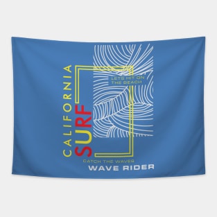 California Surf Wave Rider  line art  Typography Tapestry