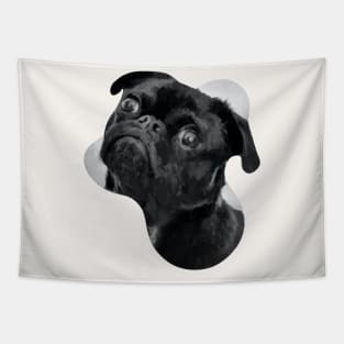 a black sad pug dog painting Tapestry