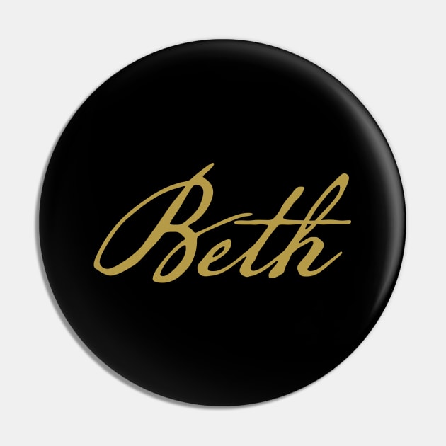 Beth Typography Gold Script Pin by ellenhenryart