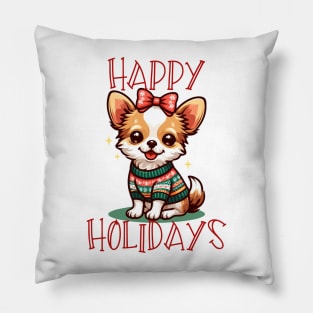 Happy Holidays Cute Christmas Puppy Pillow