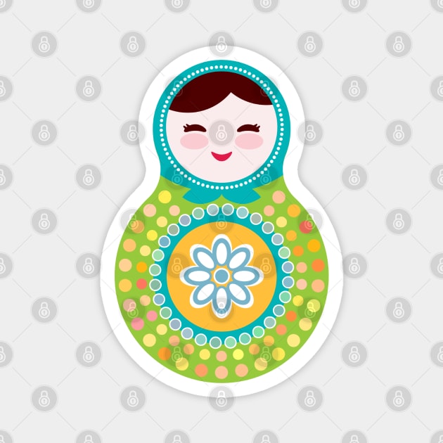 Russian dolls matryoshka green and blue colors. Magnet by EkaterinaP