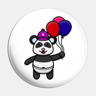 Sticker and Label Of Cute Baby Panda Bring Balloons Pin