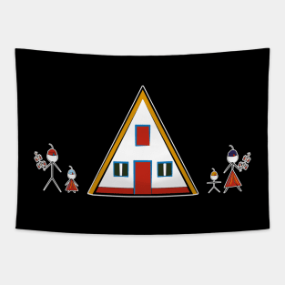 Madeira Island Stick Figure Family inspired by Folklore and Santana House Tapestry