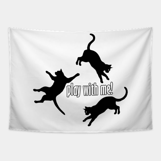 Playful Trio: Black Cat Silhouette Circle Tapestry by AlexBRD