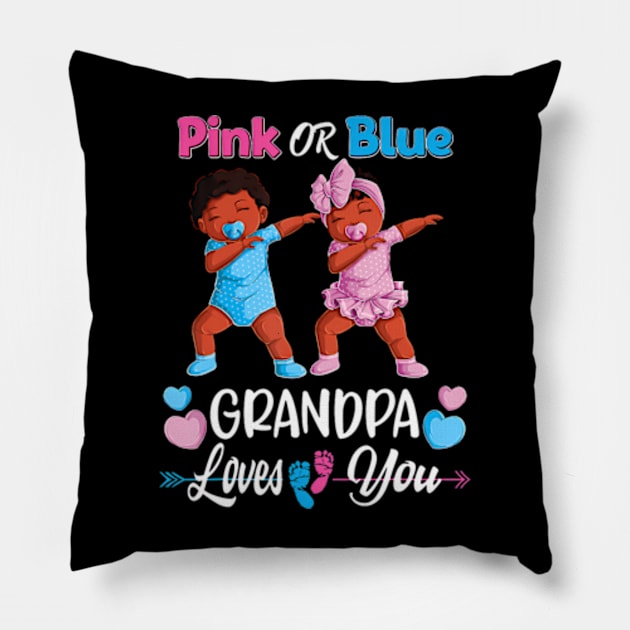 Pink Or Blue Grandpa Loves You Black Baby Gender Reveal Men Pillow by Eduardo