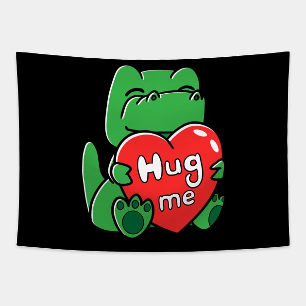 Hug Me  Tight  Green Dinosaur Tapestry by Bubbly Tea