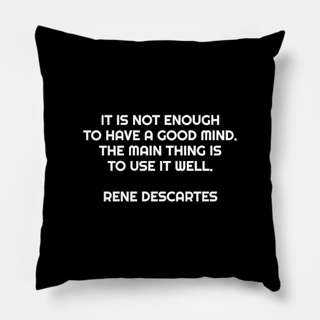 It is not enough to have a good mind - The main thing is to use it well - Rene Descartes quote Pillow by InspireMe