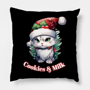 Cookies & Milk - Christmas Cat - Winter Holiday Pillow