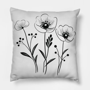 Nordic wild flowers one Line art Pillow