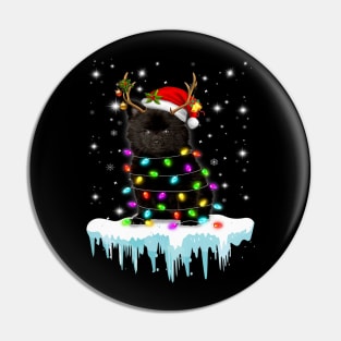 Pomeranian Reindeer Wear Santa Hat Chrismas Light Pin