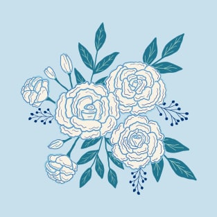 Delicate roses - White on turquoise background T-Shirt