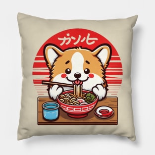 Corgi Eating Ramen Cute Kawaii Pillow