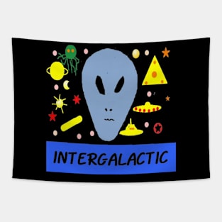 Colorful Intergalactic Design on Black Background Tapestry