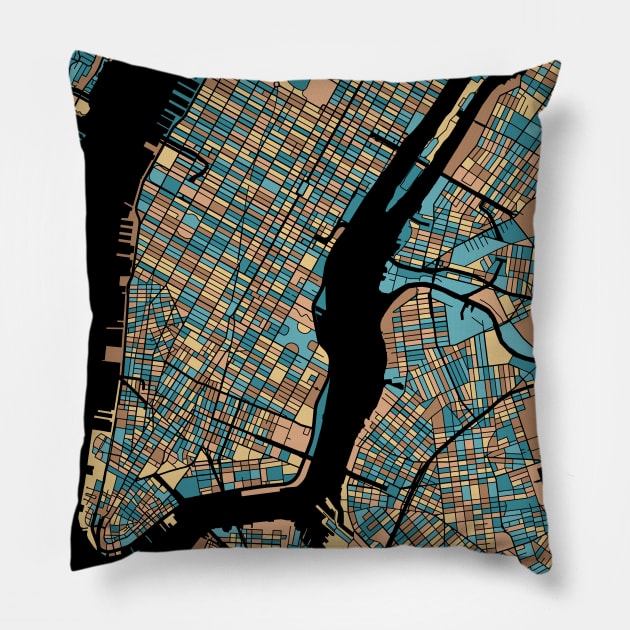 New York Map Pattern in Mid Century Pastel Pillow by PatternMaps