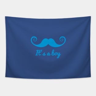 it's a boy text with blue mustache for baby shower Tapestry