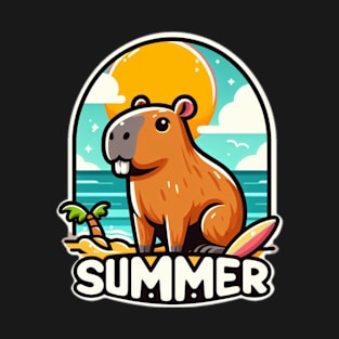 Cute summer capybara on the beach T-Shirt