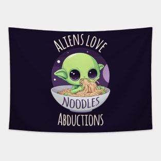 Aliens Love Noodles Abductions - Kawaii Alien eating Noodles Tapestry